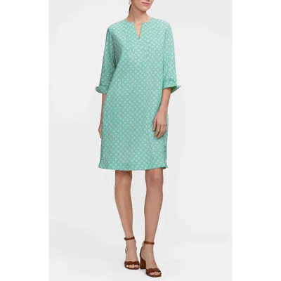 Foxcroft Vena Geo Lattice Print Cotton Shift Dress In Green