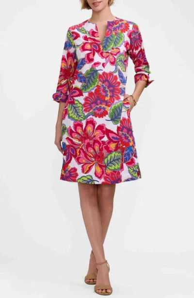 Foxcroft Vena Paradise Blooms Print Cotton Shift Dress In Multi