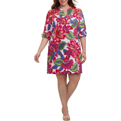 Foxcroft Vena Paradise Blooms Print Cotton Shift Dress In Multi
