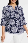Foxcroft Vena Print Top In Navy/white