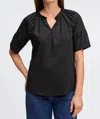 Foxcroft Vicky No Iron Stretch Elbow Sleeve Popover Shirt In Black In Black