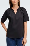 Foxcroft Vicky Stretch Cotton Blend Poplin Top In Black