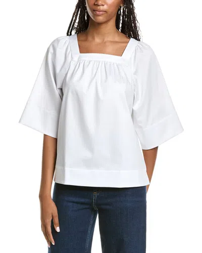 Foxcroft Violet Elbow-sleeve Matte Top In White