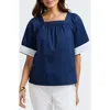 Foxcroft Violet Square Neck Cotton Blend Top In Navy