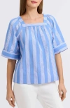 Foxcroft Violet Stripe Cotton Top In Blue Multi
