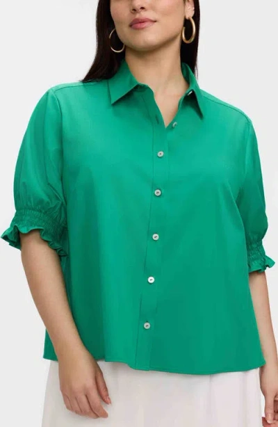 Foxcroft Vivienne Elbow Sleeve Matte Sateen Button-up Shirt In Green
