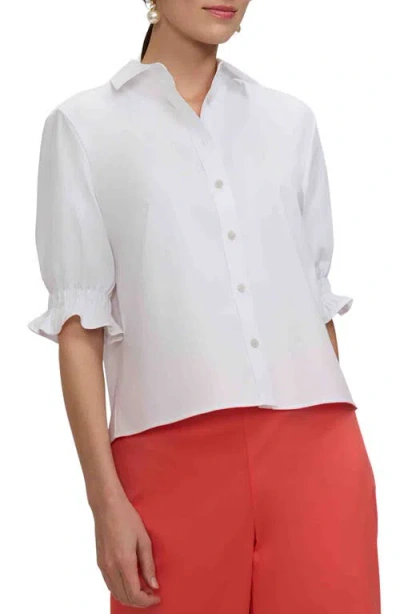 Foxcroft Vivienne Elbow Sleeve Matte Sateen Button-up Shirt In Multi