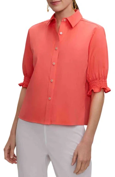 Foxcroft Vivienne Elbow Sleeve Matte Sateen Button-up Shirt In Multi