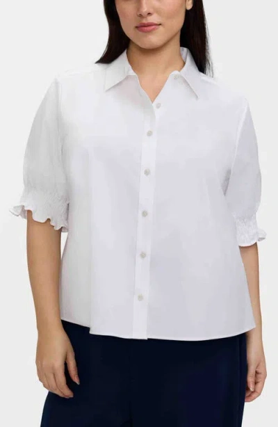 Foxcroft Vivienne Elbow Sleeve Matte Sateen Button-up Shirt In White