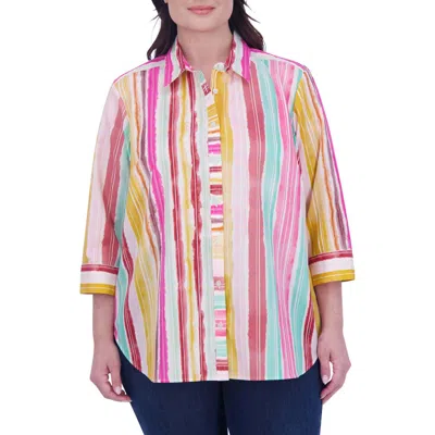 Foxcroft Watercolor Stripe Button-up Shirt In Multi Stripe