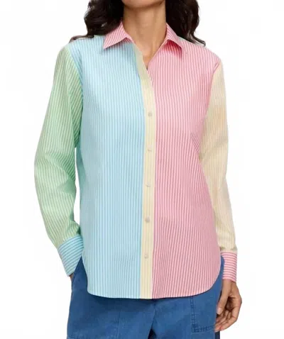 Foxcroft Women's Meghan No Iron Pinpoint Mixed Stripes Long Sleeve Shirt In Blue In Multi