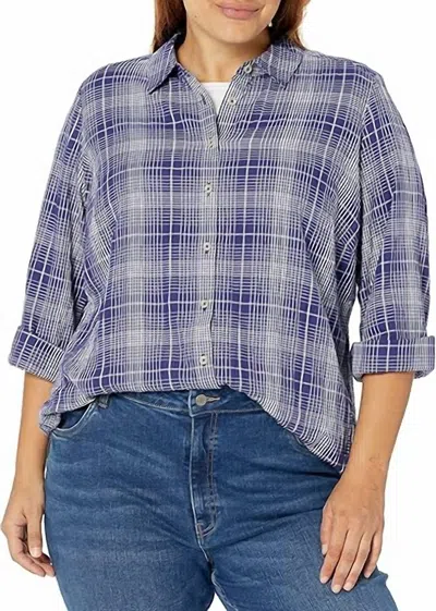 Foxcroft Women's Rhea Plaid Perfection Long Sleeve Shirt In Indigo In Blue