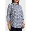 Foxcroft Zoey Embroidered Eyelet Shirt In White/navy