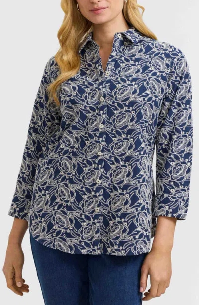 Foxcroft Zoey Embroidered Eyelet Shirt In Multi