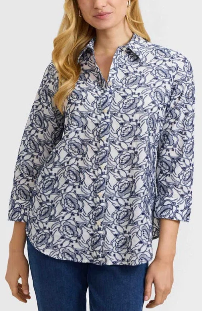 Foxcroft Zoey Embroidered Eyelet Shirt In Multi