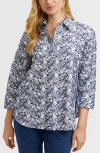 Foxcroft Zoey Embroidered Eyelet Shirt In White/navy