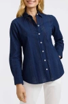 Foxcroft Zoey Mixed Stitch Button-up Shirt In Navy