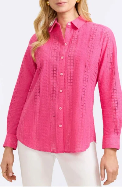 Foxcroft Zoey Mixed Stitch Button-up Shirt In Pink Flambe