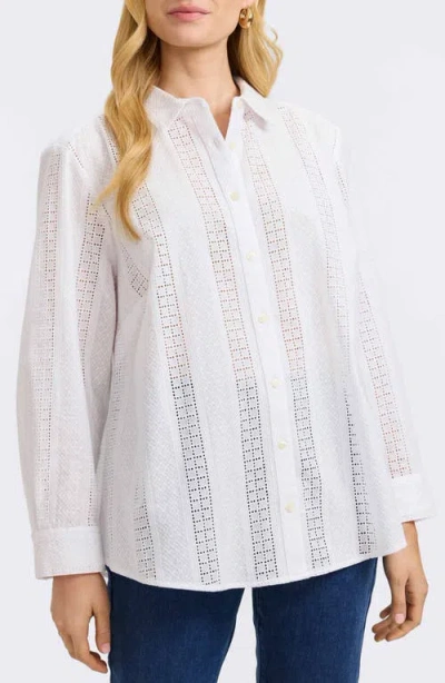 Foxcroft Zoey Mixed Stitch Button-up Shirt In White