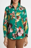 Foxcroft Zoey Watercolor Floral Cotton Button-up Shirt In Green Multi