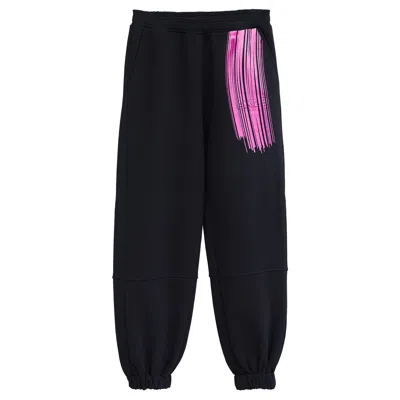 Foxylab New York Women's Unisex Black Fleece Trousers With Pink Print
