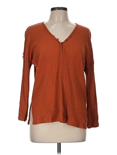Pre-owned Fp Beach Long Sleeve Henley Shirt In Brown