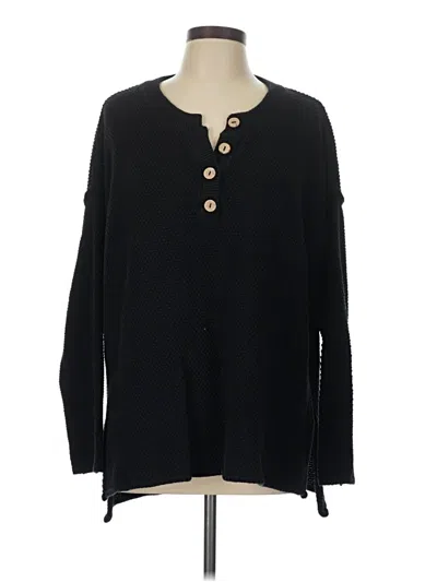 Pre-owned Fp Beach Long Sleeve Top Black Keyhole Neckline Tops