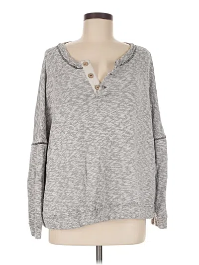 Pre-owned Fp Beach Long Sleeve Top Gray Keyhole Neckline Tops