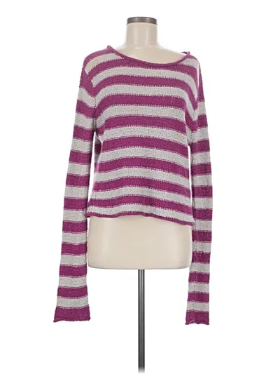 Pre-owned Fp Beach Long Sleeve Top Purple Stripes Pattern Boatneck Tops
