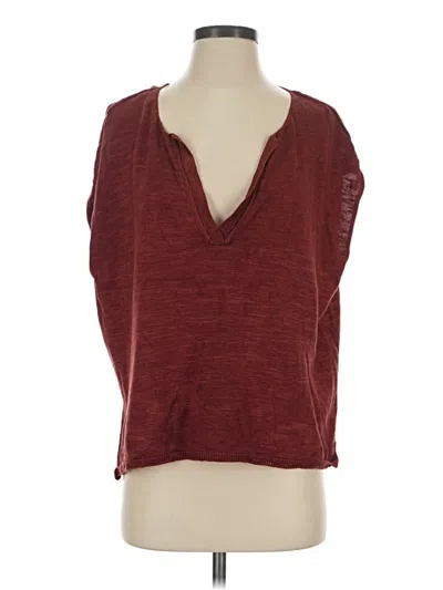 Pre-owned Fp Beach Short Sleeve Top Burgundy Plunge Neckline Tops
