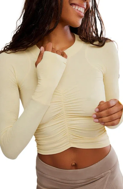 Fp Movement By Free People Fp Movement Mile A Minute Ruched Long Sleeve Crop T-shirt In Neutral
