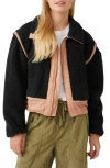 Fp Movement Courtside Faux Shearling Jacket In Black/peach Bark Com
