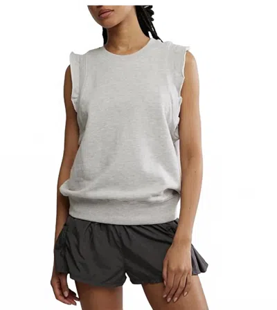Fp Movement Flutter Crew Neck Flutter Ruffle Short Sleeve Tank In Heather Grey