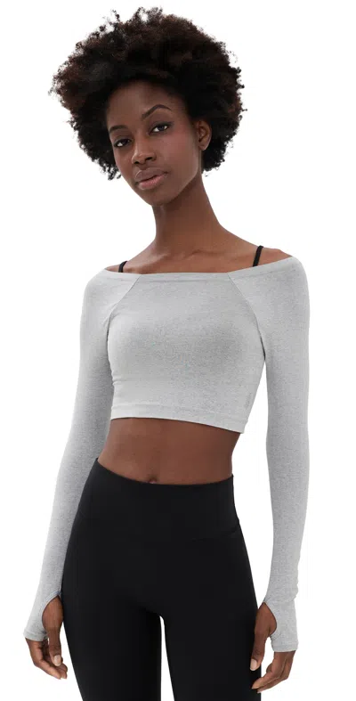 Fp Movement High Plank Off The Shoulder Layer Top Heathery Grey In Gray