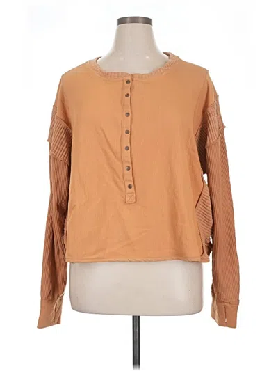 Pre-owned Fp Movement Long Sleeve Top Tan Scoop Neck Tops