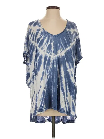 Pre-owned Fp Movement Short Sleeve Top Blue Tie-dye Pattern Cold Shoulder Neckline Tops