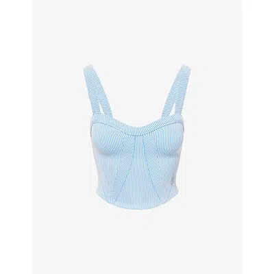 Fp Movement Womens Denim Blue Combo Perfectly Plaited Cami Stretch-woven Top