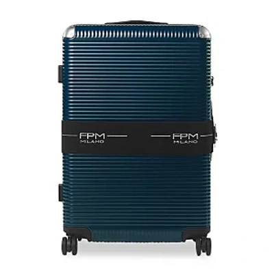 Fpm Milano Bank Zip Deluxe Extra Large Checked Suitcase In Navy Blue