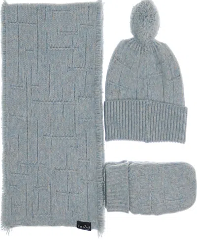 Fraas Melange Solid Hat/mitten/scarf Set In Light Blue