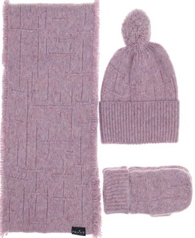 Fraas Melange Solid Hat/mitten/scarf Set In Pale Rose