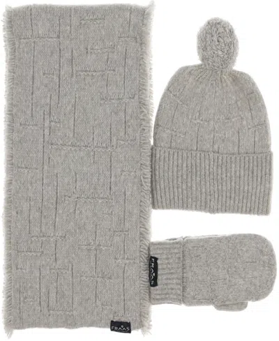 Fraas Melange Solid Hat/mitten/scarf Set In Silver