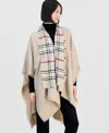 Fraas Solid Plaid Ruana Wrap In Brown