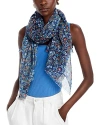 Fraas Winter Floral Scarf In Blue/red