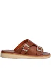 Fracap Buckle Leather Slides In Brown