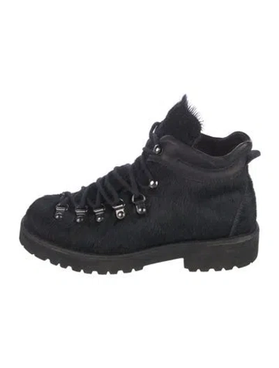 Pre-owned Fracap Ponyhair Combat Boots In Blue