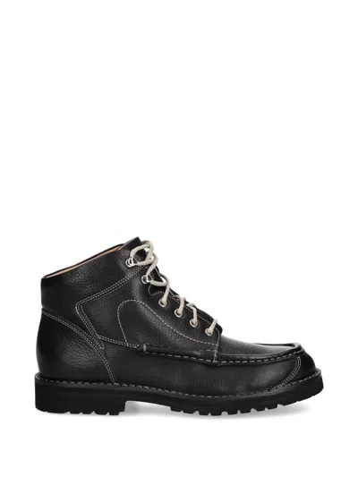 Fracap Stitch Detail Lace-up Boots In Black