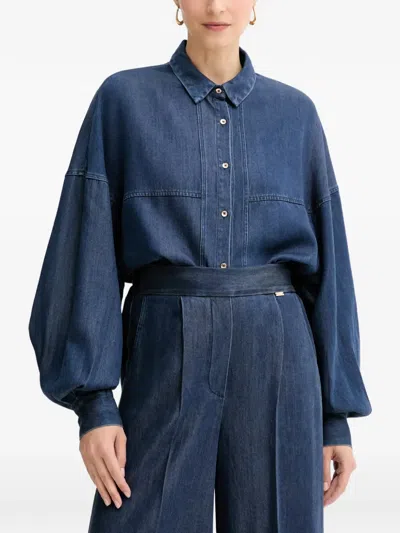 Fracomina Balloon-sleeve Denim Shirt In Blue