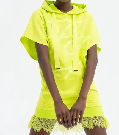 Fracomina Bat Sweater Hoody Dress In Lime
