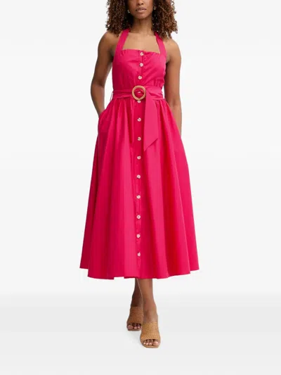 Fracomina Belted Button-front Midi Dress In Pink