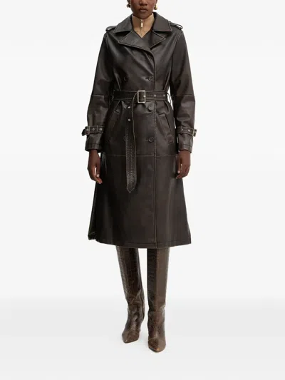 Fracomina Belted Double-breasted Coat In Brown
